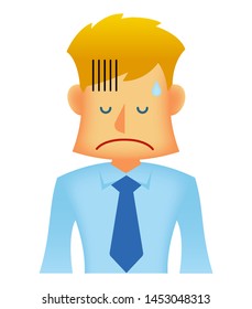 Young business person vector flat illustration (upper body) / depressed man