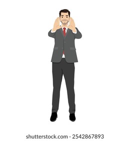 Young business producer and selfie with perspective for creative vision making hand frame sign. Flat vector illustration isolated on white background