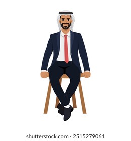 Young business sitting at office armchair wearing formal suit. Flat Vector character illustration