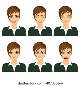 Young business woman with different facial expressions