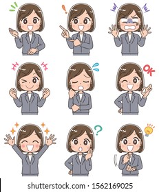 Young Business Woman Has Various Facial Expressions.