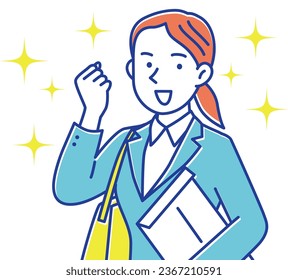 A young business woman holding an envelope and posing