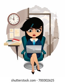 Young business woman with laptop in a chair