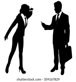 young business woman looking into distance - looking at business man