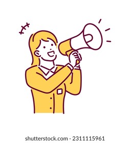 Young business woman with megaphone ( woman announcing ) vector illustration