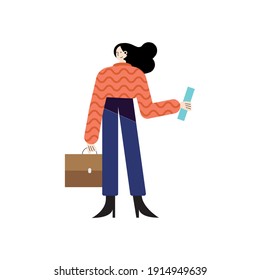 young business woman with portfolio character vector illustration design