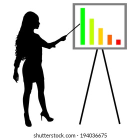young business woman presenting something on a board, vector 