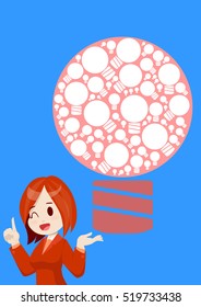 young business woman in red suit got an idea. Business concept illustration.