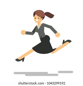 Young business woman runing. Vector character design flat style.