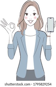 young business woman showing smartphone smiling