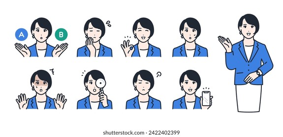 Young business woman simple vector icon illustration set material