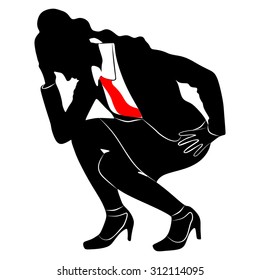 young business woman in squat position