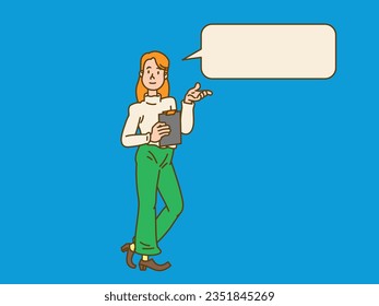 Young business woman standing with folder