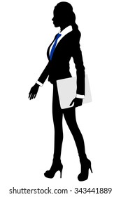 young business woman standing with her clipboard 