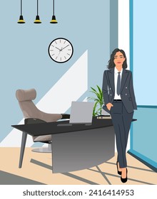 Young business woman standing in modern office.