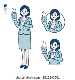 A young Business woman in a suit with cashless payment on smartphone images. 