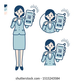 A young Business woman in a suit with cashless payment on smartphone images. 