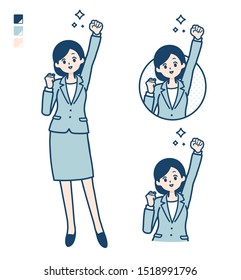 A young Business woman in a suit with fist pump images.
It's vector art so it's easy to edit.

