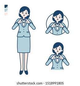 A young Business woman in a suit with making a heart symbol by hand images.
It's vector art so it's easy to edit.

