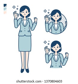 A young Business woman in a suit with OK sign images.
It's vector art so it's easy to edit.

