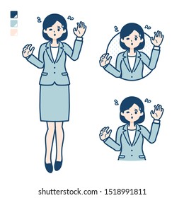 A young Business woman in a suit with panic images.
It's vector art so it's easy to edit.

