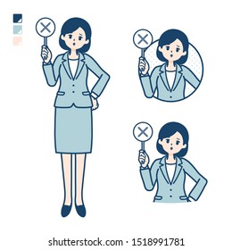 A young Business woman in a suit with Put out a cross panel image.
It's vector art so it's easy to edit.

