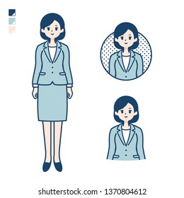 A young Business woman in a suit with Smiling images.
It's vector art so it's easy to edit.

