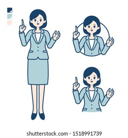 A young Business woman in a suit with speaking image.
It's vector art so it's easy to edit.


