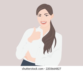 Young business woman thumbs up for great success.vector illustration.