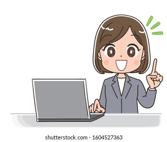 Young business woman.She uses a laptop computer.