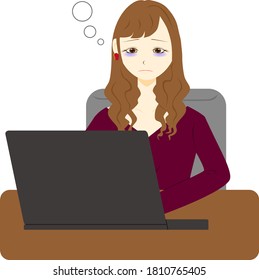 Young business woman using computer.sleepy.