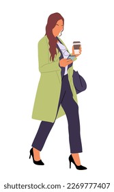 Young Business woman walking with coffee vector