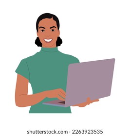 Young business woman working with computer vector.