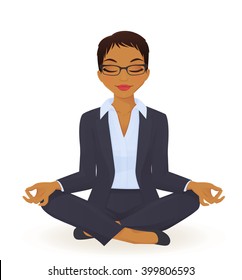 Young business woman in yoga lotus pose 