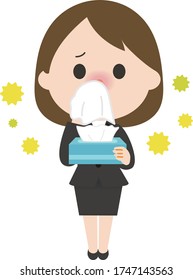 Young business woman,Hay fever,Vector illustration.  