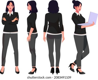 young business women vector characters design in casual clothes diffrent posses