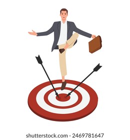 Young businessman avoiding arrows. Flat vector illustration isolated on white background