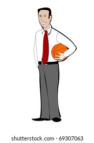 Young businessman with basketball ball