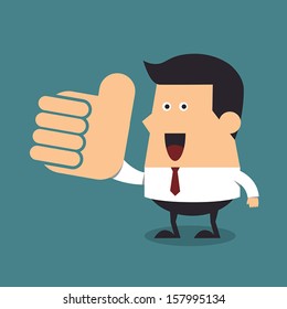 Young businessman with big thumb up, Business concept