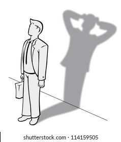 Young Businessman With Briefcase With Angry Shadow Pulling Hair