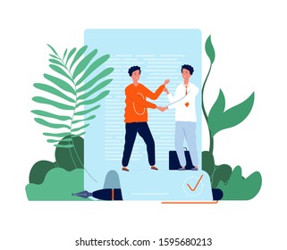 Young businessman. Business contract, modern young people shake hands. Conclusion of agreement, manager and consumer vector illustration