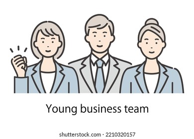 Young businessman and business woman. Business team working hard. Vector illustration on white background.