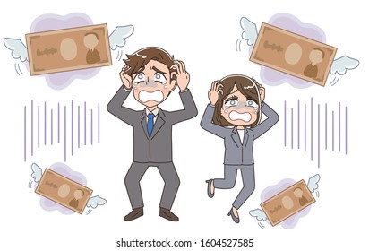 Young businessman and businesswoman.Illustration about them and money.