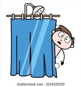 young businessman cartoon character asset taking a shower

