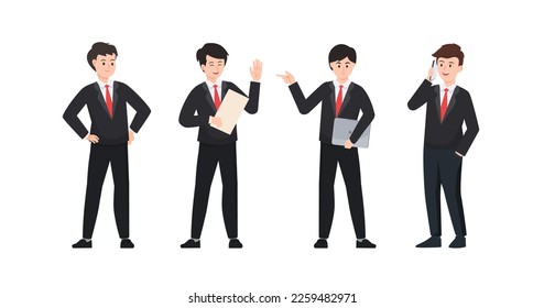 Young Businessman in cartoon character,acting different style,isolated on white background