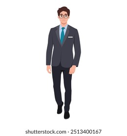 Joven personaje de hombre de negocios en traje de corbata formal. Ilustración de personaje de Vector plano