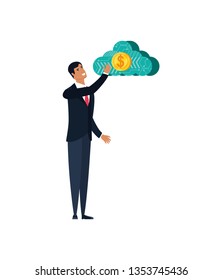 young businessman with cloud computing and coin