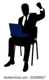 young businessman with computer sitting 