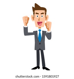 Young businessman is enthusiastic, Whole body
