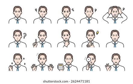 Young businessman facial expression illustration set